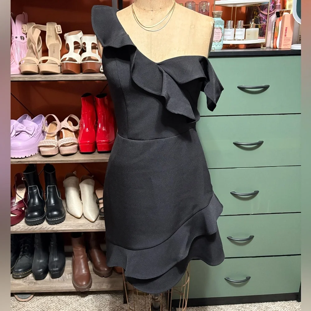 Express Black Ruffle Mini Dress - Picture 2 of 8